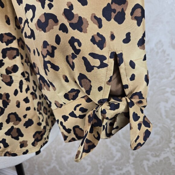 Allison Taylor Size 6 100% Silk Leopard Print Blazer ¾ Sleeve Ties at Cuffs - Picture 7 of 12